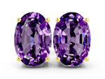 Oval Cut Amethyst Stud Earrings in Yellow gold with Basket Setting