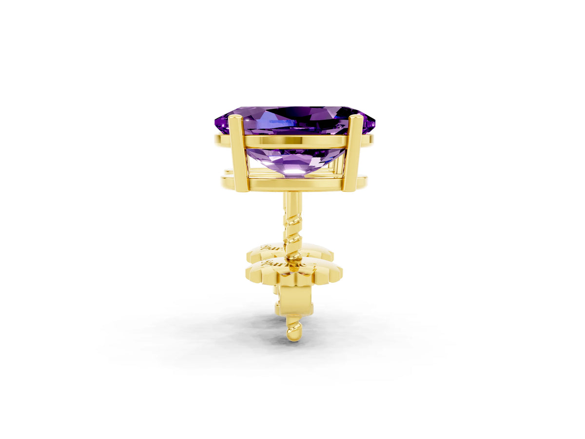 Oval Cut Amethyst Stud Earrings in Yellow gold with Basket Setting_2