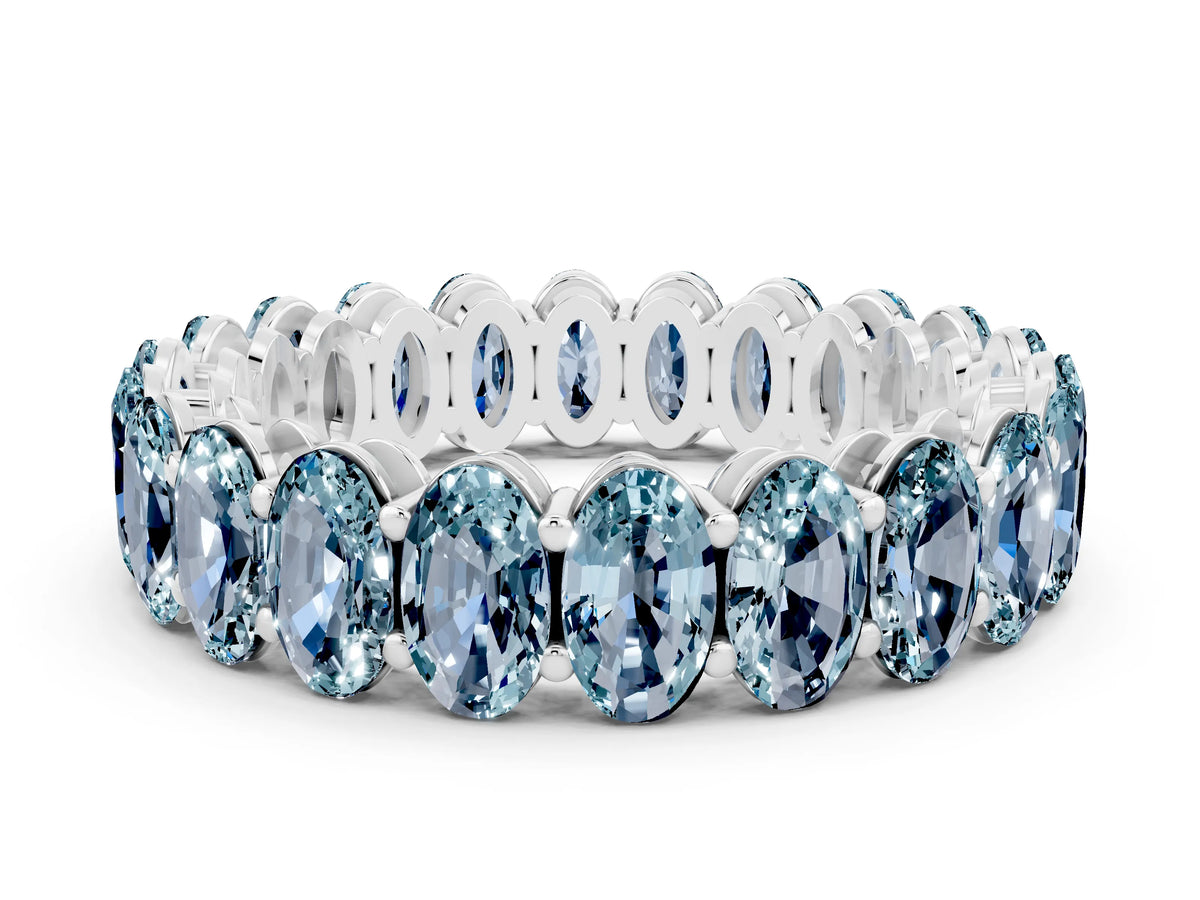 Oval Cut Aquamarine Eternity Band in White gold with Shared Prong Setting