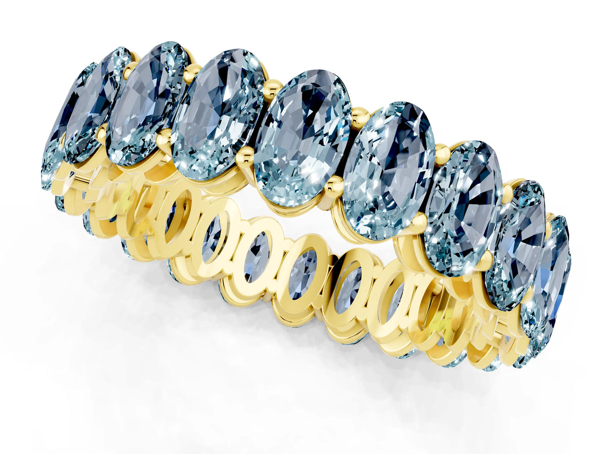 Oval Cut Aquamarine Eternity Band in Yellow gold with Shared Prong Setting_1