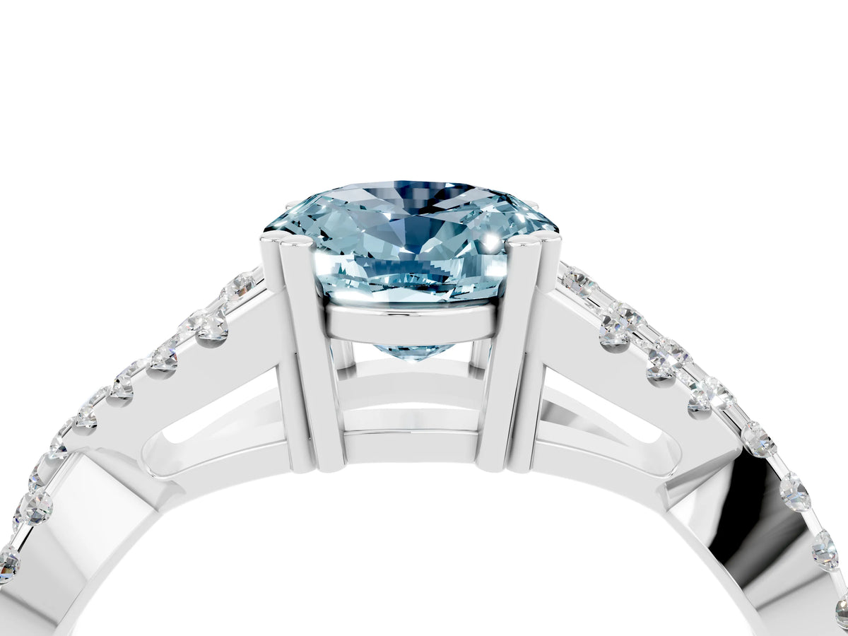 Oval Cut Aquamarine Solitaire Ring in Platinum with Interwoven Pavé Band and Prong Setting_10
