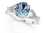 Oval Cut Aquamarine Solitaire Ring in White gold with Interwoven Pavé Band and Prong Setting_1