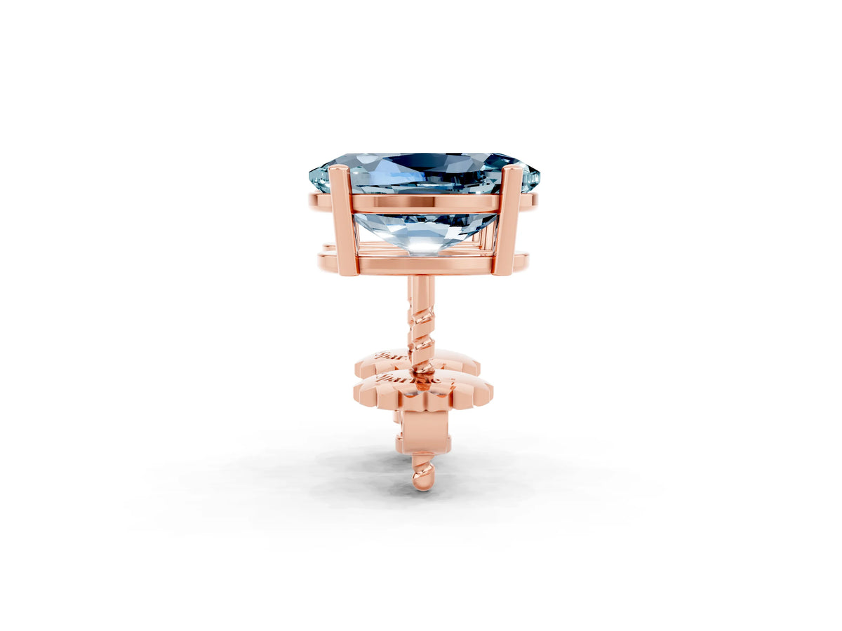 Oval Cut Aquamarine Stud Earrings in Rose gold with Basket Setting_2