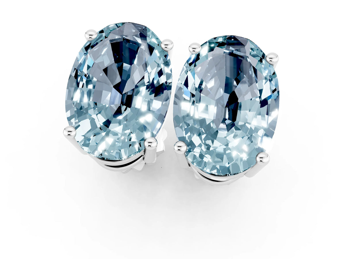 Oval Cut Aquamarine Stud Earrings in White gold with Basket Setting_1