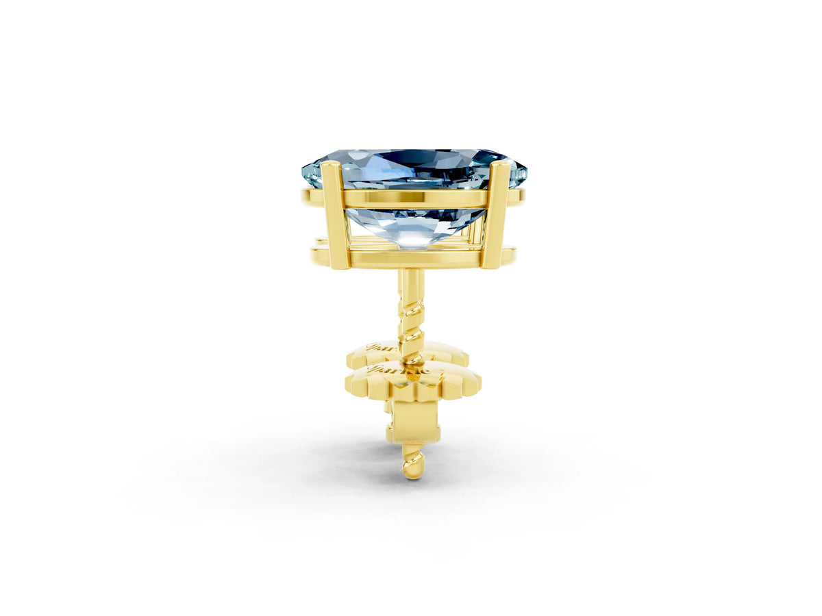 Oval Cut Aquamarine Stud Earrings in Yellow gold with Basket Setting_2