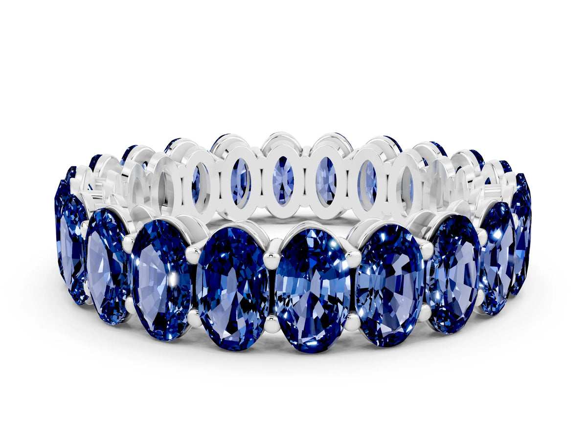 Oval Cut Blue Sapphire Eternity Band in Platinum with Shared Prong Setting