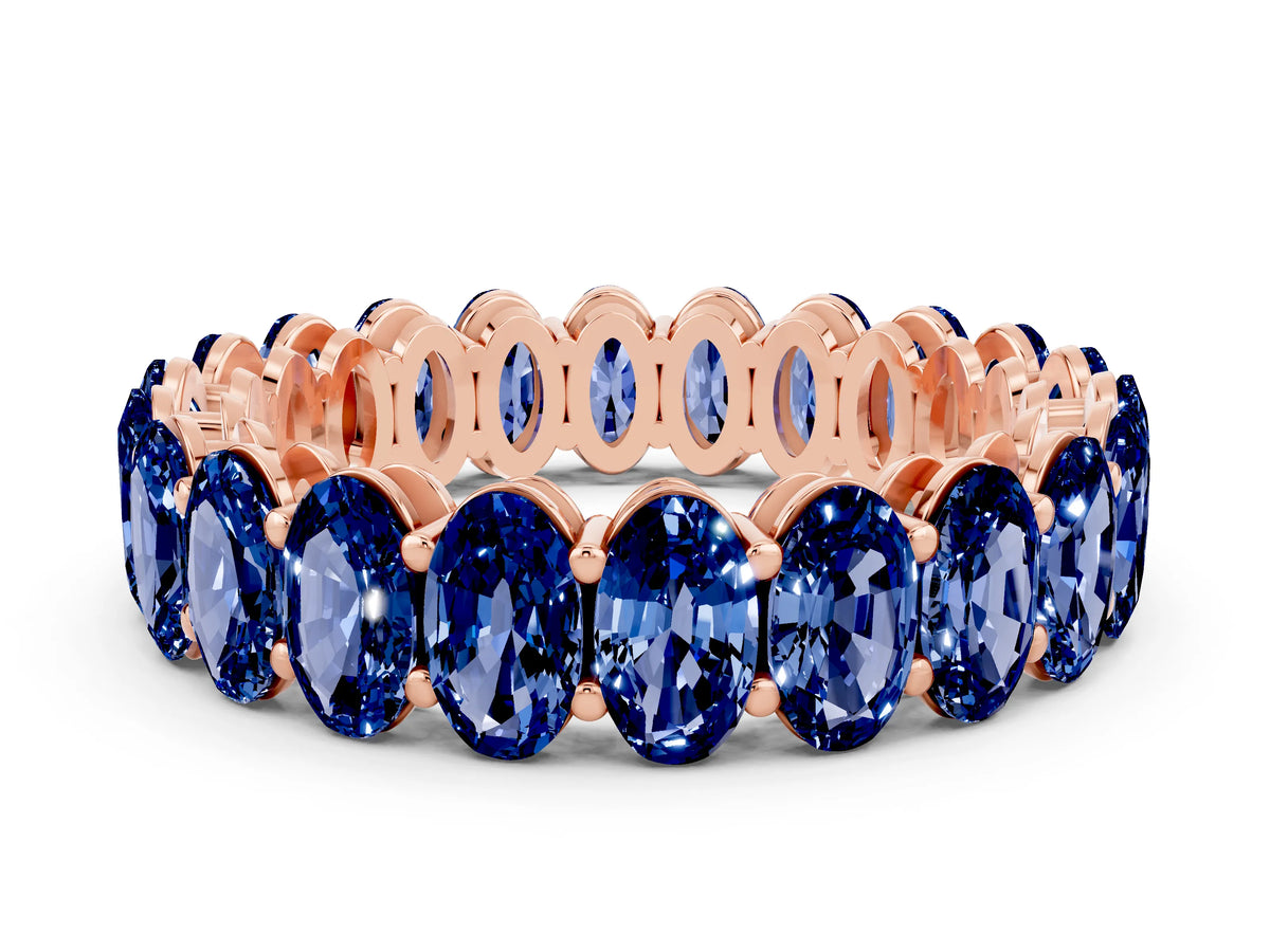Oval Cut Blue Sapphire Eternity Band in Rose gold with Shared Prong Setting