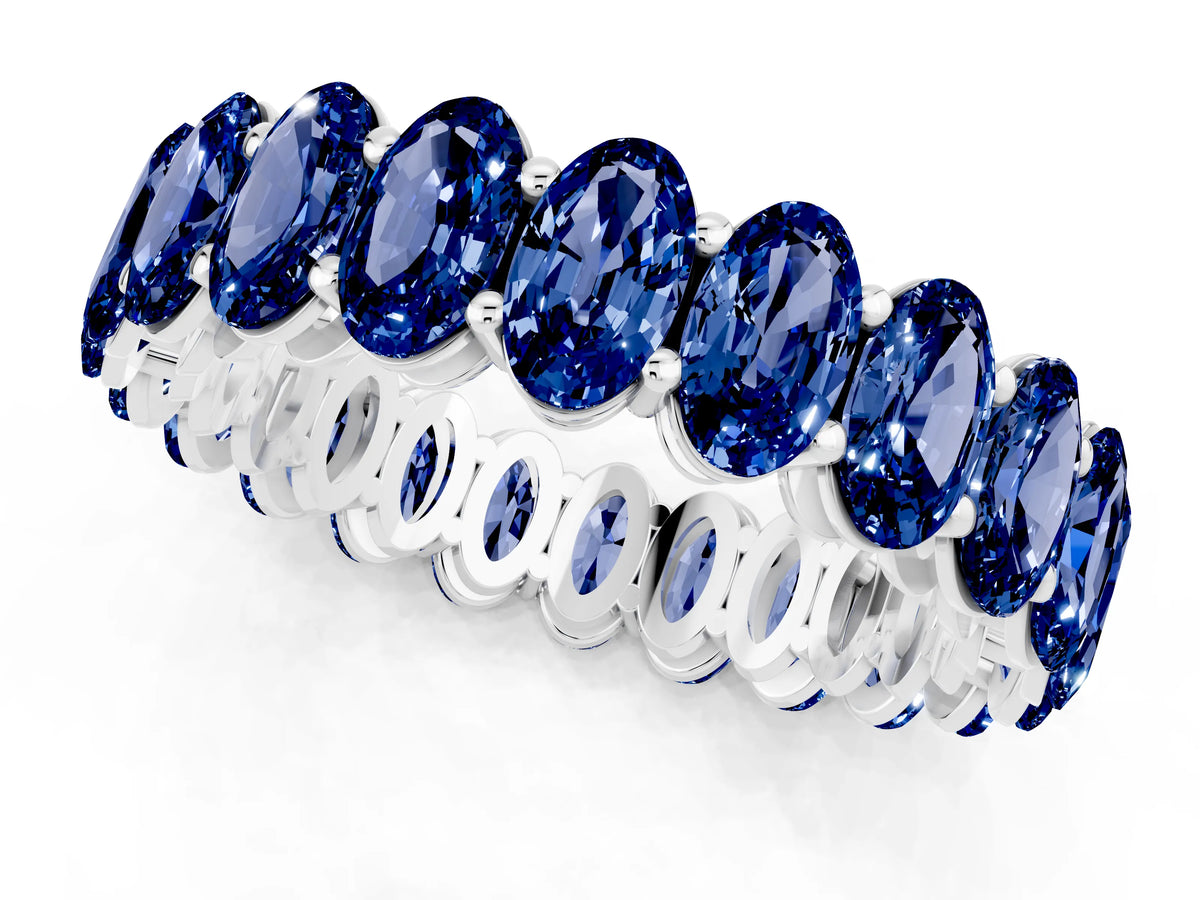 Oval Cut Blue Sapphire Eternity Band in White gold with Shared Prong Setting_1