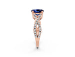 Oval Cut Blue Sapphire Solitaire Ring in Rose gold with Interwoven Pavé Band and Prong Setting_2