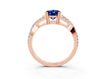 Oval Cut Blue Sapphire Solitaire Ring in Rose gold with Interwoven Pavé Band and Prong Setting_3