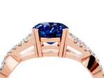 Oval Cut Blue Sapphire Solitaire Ring in Rose gold with Interwoven Pavé Band and Prong Setting_4