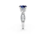 Oval Cut Blue Sapphire Solitaire Ring in White gold with Interwoven Pavé Band and Prong Setting_2