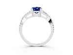 Oval Cut Blue Sapphire Solitaire Ring in White gold with Interwoven Pavé Band and Prong Setting_3