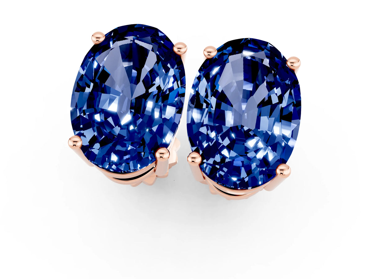 Oval Cut Blue Sapphire Stud Earrings in Rose gold with Basket Setting_1
