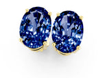 Oval Cut Blue Sapphire Stud Earrings in Yellow gold with Basket Setting_1