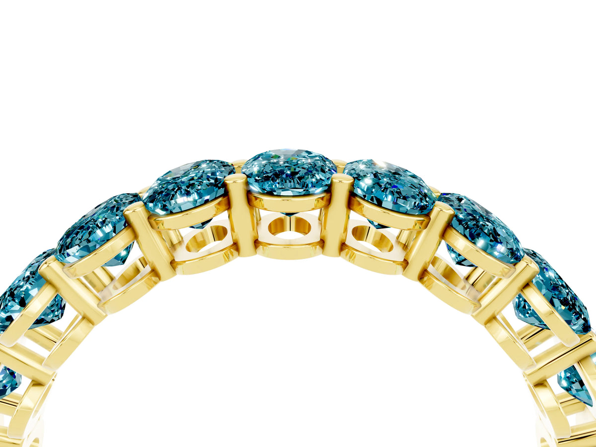 Oval Cut Blue Topaz Eternity Band in Yellow gold with Shared Prong Setting_4