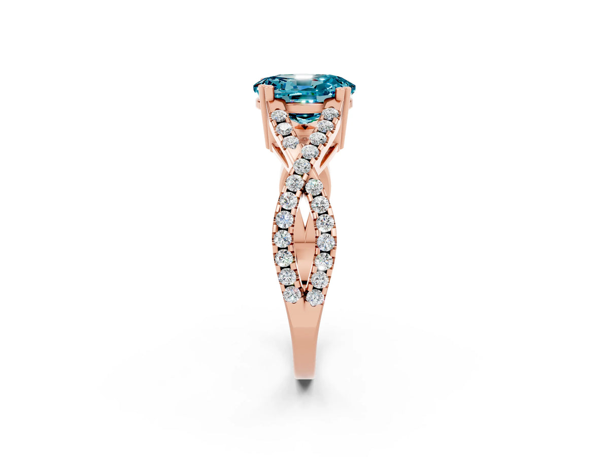 Oval Cut Blue Topaz Solitaire Ring in Rose gold with Interwoven Pavé Band and Prong Setting_2