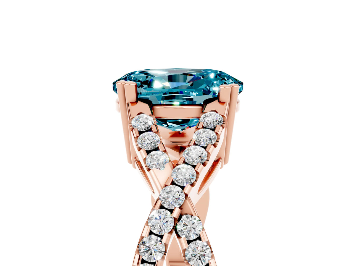 Oval Cut Blue Topaz Solitaire Ring in Rose gold with Interwoven Pavé Band and Prong Setting_5