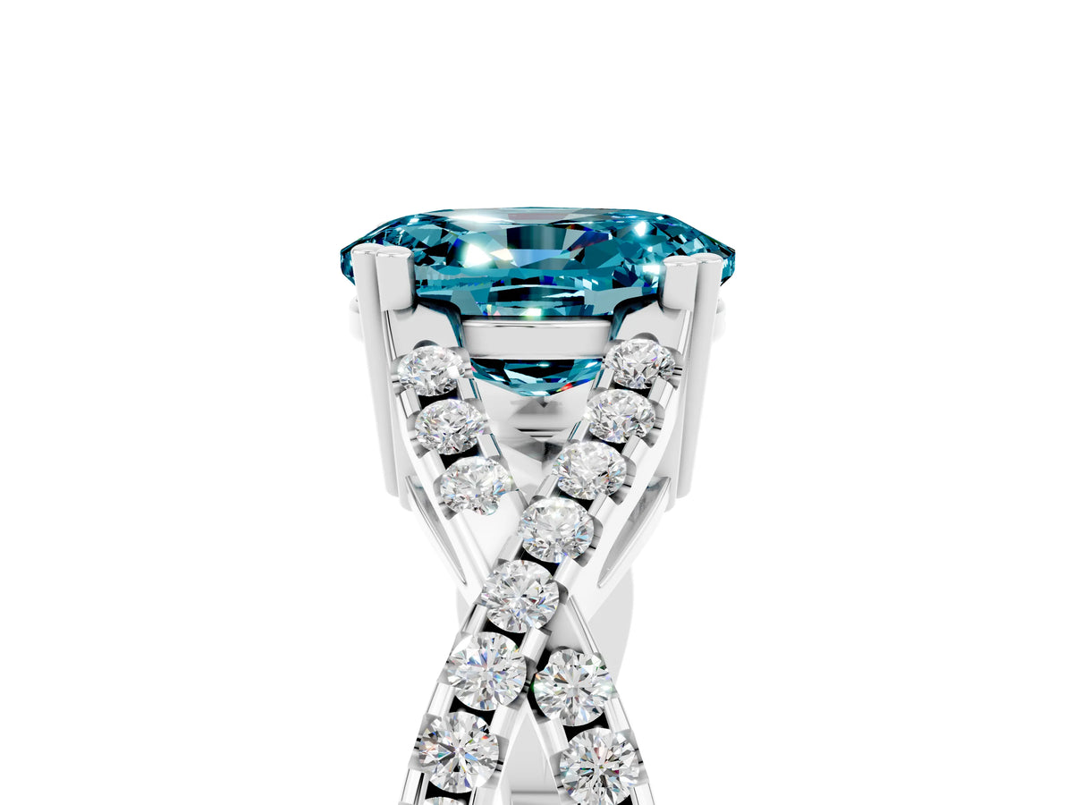 Oval Cut Blue Topaz Solitaire Ring in Silver with Interwoven Pavé Band and Prong Setting_11