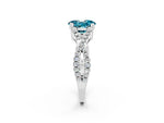 Oval Cut Blue Topaz Solitaire Ring in Silver with Interwoven Pavé Band and Prong Setting_8