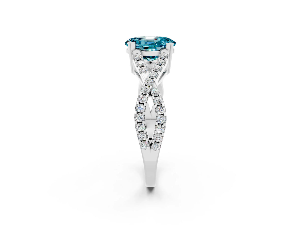 Oval Cut Blue Topaz Solitaire Ring in White gold with Interwoven Pavé Band and Prong Setting_2