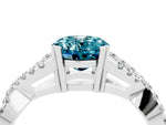Oval Cut Blue Topaz Solitaire Ring in White gold with Interwoven Pavé Band and Prong Setting_4