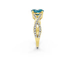 Oval Cut Blue Topaz Solitaire Ring in Yellow gold with Interwoven Pavé Band and Prong Setting_2