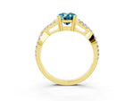 Oval Cut Blue Topaz Solitaire Ring in Yellow gold with Interwoven Pavé Band and Prong Setting_3