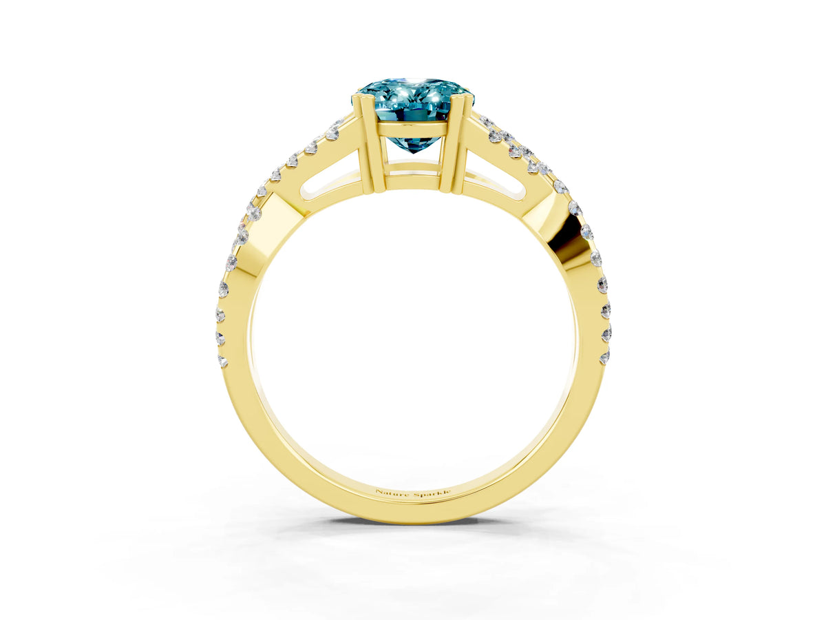 Oval Cut Blue Topaz Solitaire Ring in Yellow gold with Interwoven Pavé Band and Prong Setting_3