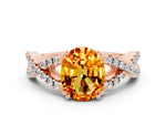 Oval Cut Citrine Solitaire Ring in Rose gold with Interwoven Pavé Band and Prong Setting