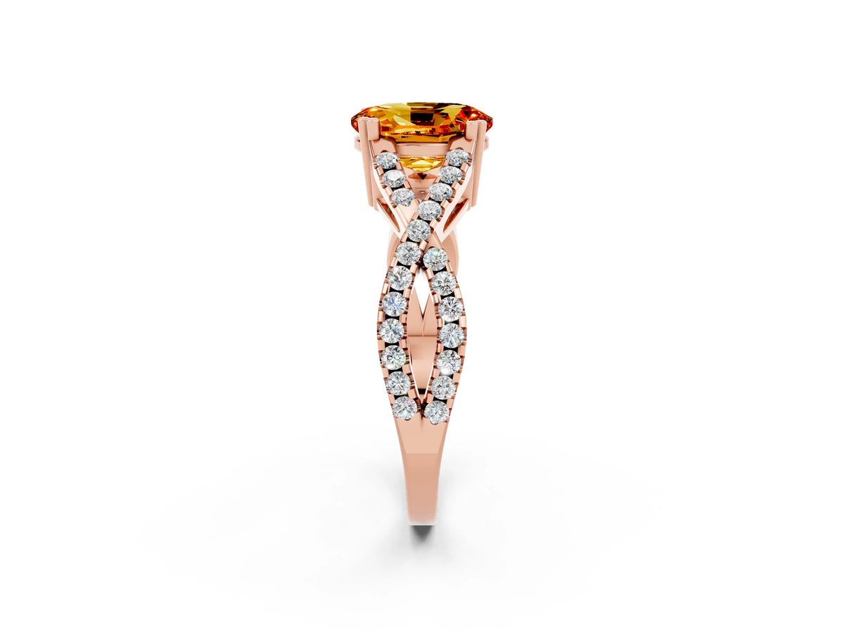 Oval Cut Citrine Solitaire Ring in Rose gold with Interwoven Pavé Band and Prong Setting_2
