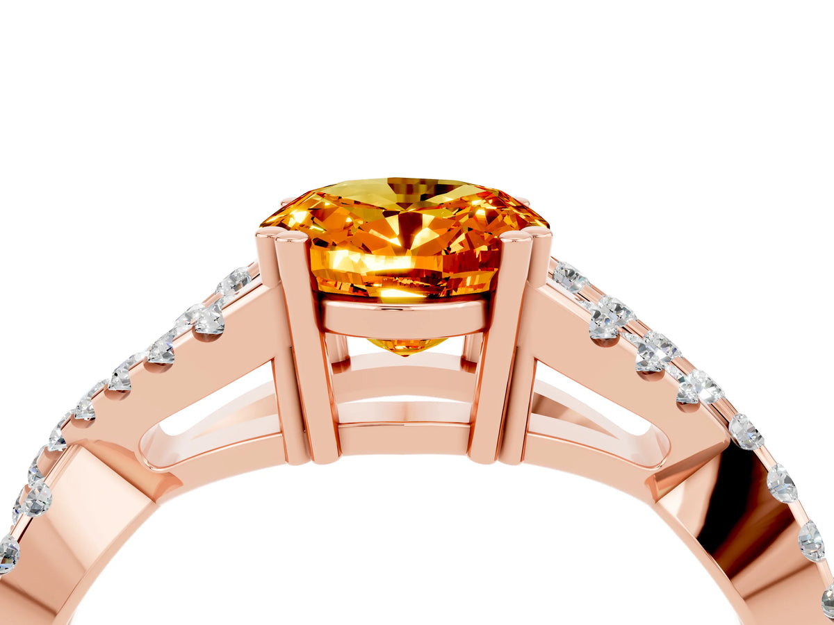 Oval Cut Citrine Solitaire Ring in Rose gold with Interwoven Pavé Band and Prong Setting_4
