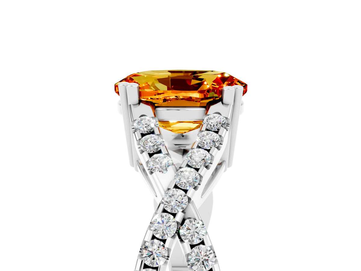 Oval Cut Citrine Solitaire Ring in Silver with Interwoven Pavé Band and Prong Setting_11