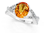 Oval Cut Citrine Solitaire Ring in Silver with Interwoven Pavé Band and Prong Setting_7