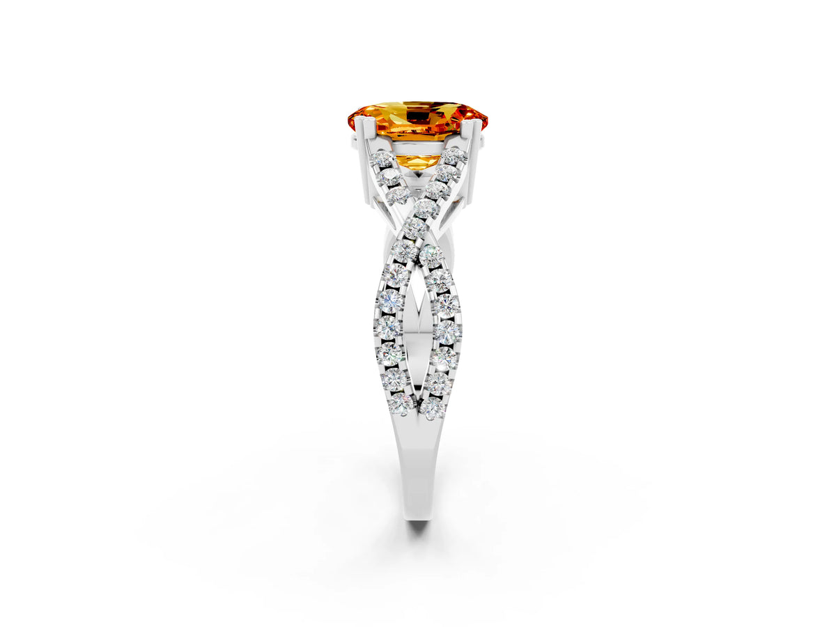 Oval Cut Citrine Solitaire Ring in White gold with Interwoven Pavé Band and Prong Setting_2