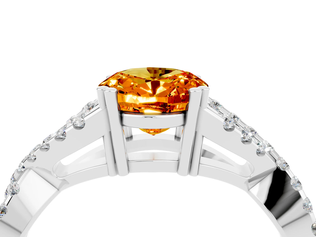Oval Cut Citrine Solitaire Ring in White gold with Interwoven Pavé Band and Prong Setting_4