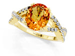 Oval Cut Citrine Solitaire Ring in Yellow gold with Interwoven Pavé Band and Prong Setting_1