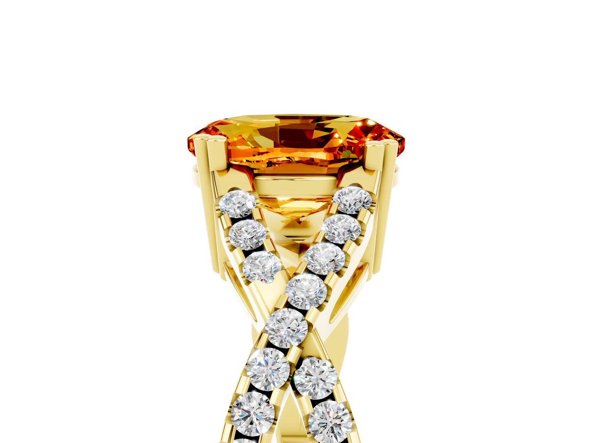 Oval Cut Citrine Solitaire Ring in Yellow gold with Interwoven Pavé Band and Prong Setting_5