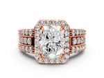 Oval Cut Diamond Halo Engagement Ring in Rose gold with Triple-Row Round Band_18