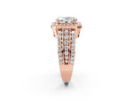 Oval Cut Diamond Halo Engagement Ring in Rose gold with Triple-Row Round Band_20