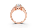Oval Cut Diamond Halo Engagement Ring in Rose gold with Triple-Row Round Band_21