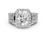 Oval Cut Diamond Halo Engagement Ring in White gold with Triple-Row Round Band_18