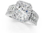 Oval Cut Diamond Halo Engagement Ring in White gold with Triple-Row Round Band_19