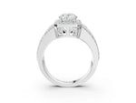 Oval Cut Diamond Halo Engagement Ring in White gold with Triple-Row Round Band_21