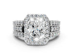 Oval Cut Diamond Halo Engagement Ring in White gold with Triple-Row Round Band_24