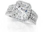Oval Cut Diamond Halo Engagement Ring in White gold with Triple-Row Round Band_25