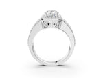 Oval Cut Diamond Halo Engagement Ring in White gold with Triple-Row Round Band_27