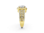 Oval Cut Diamond Halo Engagement Ring in Yellow gold with Triple-Row Round Band_20
