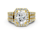 Oval Cut Diamond Halo Engagement Ring in Yellow gold with Triple-Row Round Band_24