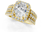 Oval Cut Diamond Halo Engagement Ring in Yellow gold with Triple-Row Round Band_25